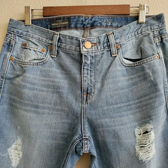 J. Crew Vintage Straight Raw Frayed Jeans High Rise Destroy Size 28R - Picture 2 of 15
